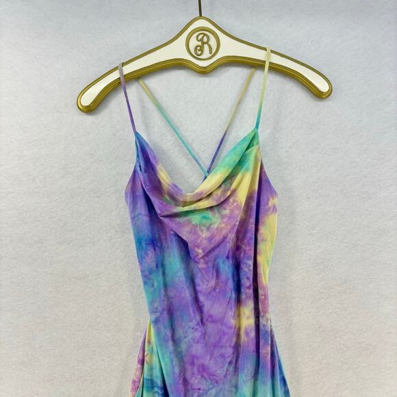 Summer Bodycon Mini Dress Tie Dye Cowl Neck Sexy Women's SMALL Olive Tree - Picture 3 of 10